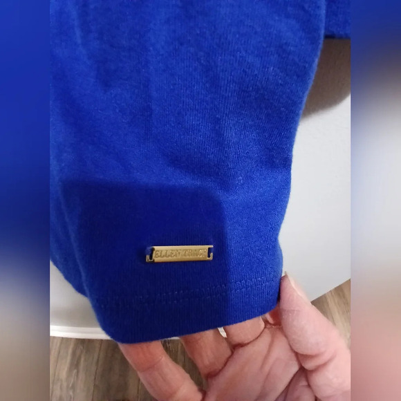 Ellen Tracy 100% Cotton Blue V-neck Cut-outs 3/4 Sleeve Shirt Size Large Casual - Picture 5 of 8